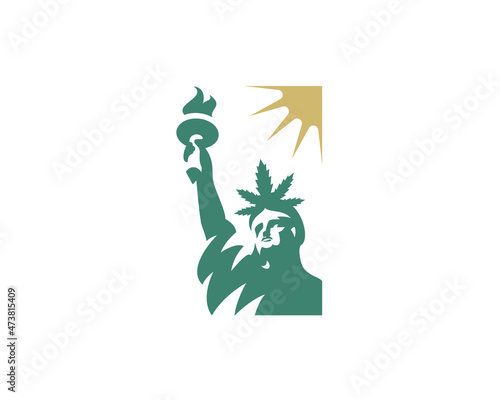 Statue of liberty cannabis logo. Cannabis logo for sale. Vector statue of liberty marijuana.