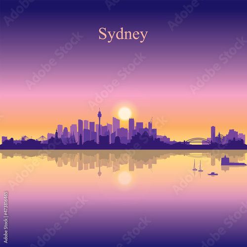 Sydney city silhouette on sunset background