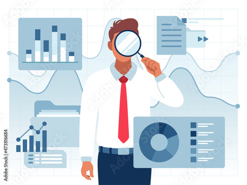 Expertise flat vector illustration, research conducted by a competent specialist