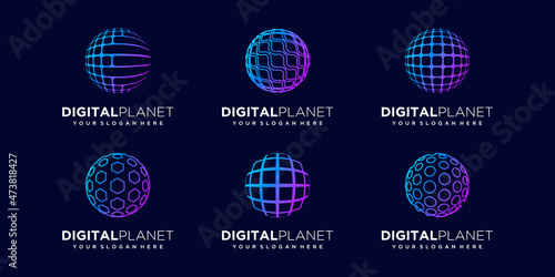 set of abstract sphere data digital Logo Design vector Template.