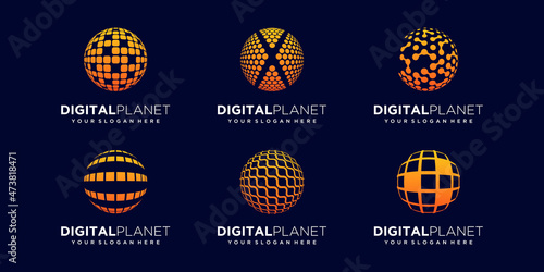 set of abstract sphere data tech Logo Design vector Template.