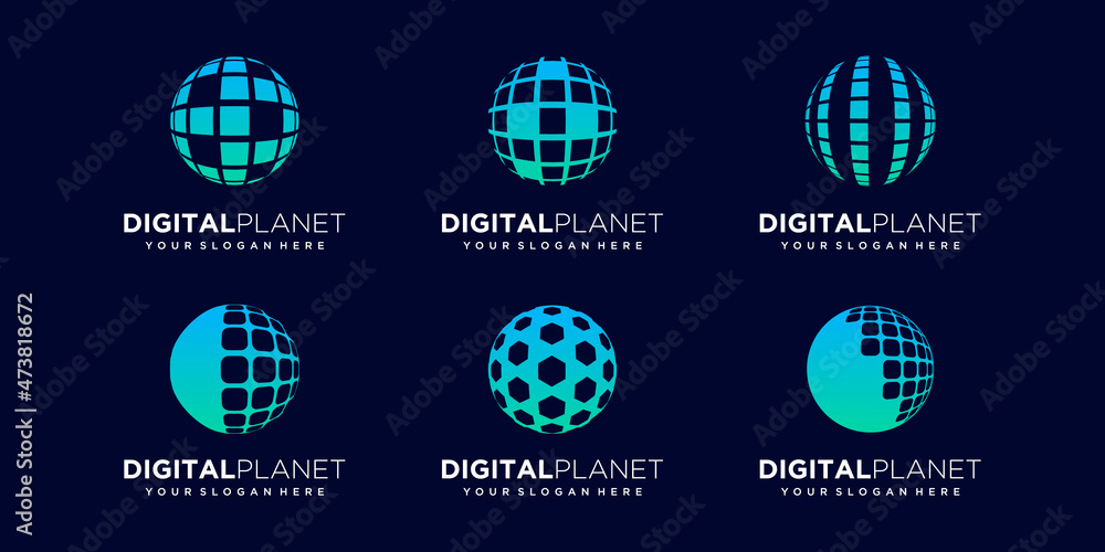 set of abstract globe data digital Logo Design vector Template. set of abstract globe data digital Logo Design vector Template.