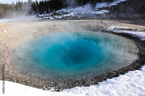 Blue Geyser Pool at Yellowstone Lake in Yellowstone National park.