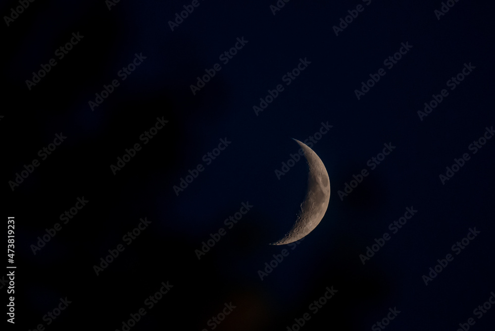 Selective focus photo. Moon in the sky. Selective focus photo. Moon in the sky.