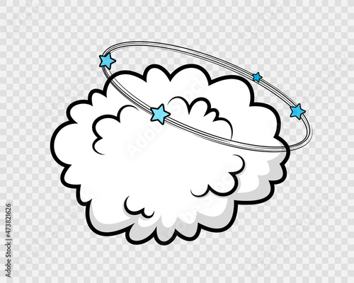 Comic cloud with wind and stars. Speech bubble in pop art style. Speed effect balloon. Explosion bomb frame. Cartoon element. Funny message shape. Sky air object. Vector illustration.