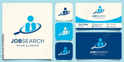Businessman and Search Logo Template. Man and Magnifier Vector Design. Search Work Illustration