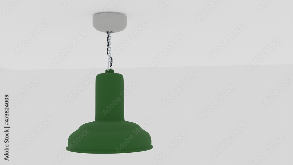 Obraz premium 3D rendering, lamp on a light background, old Soviet lamp, on a chain and wire, indoor lighting