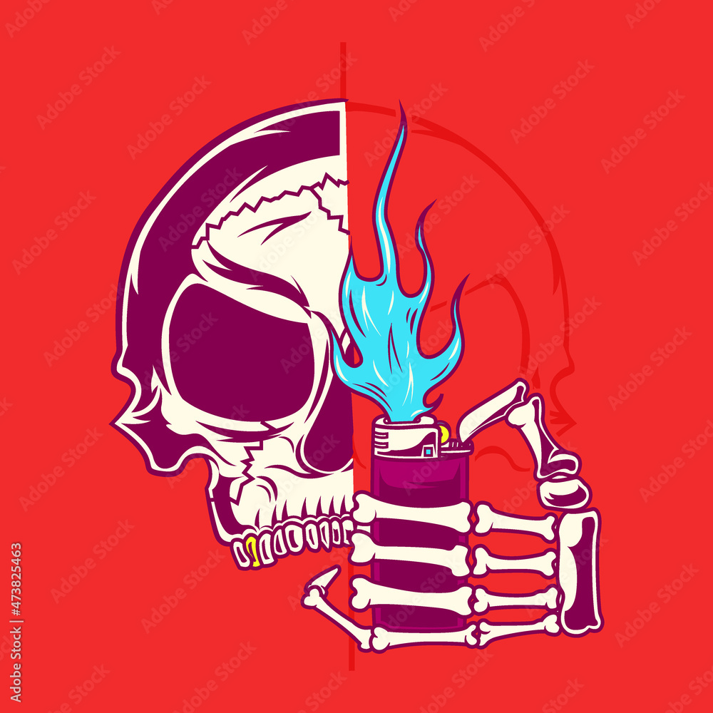 Fototapeta premium skull on fire cartoon