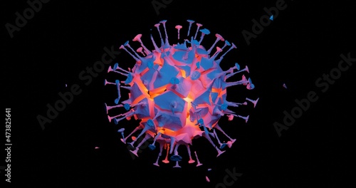 COVID coronavirus virus cell explosion. Teal orange gamma. 3D illustration.