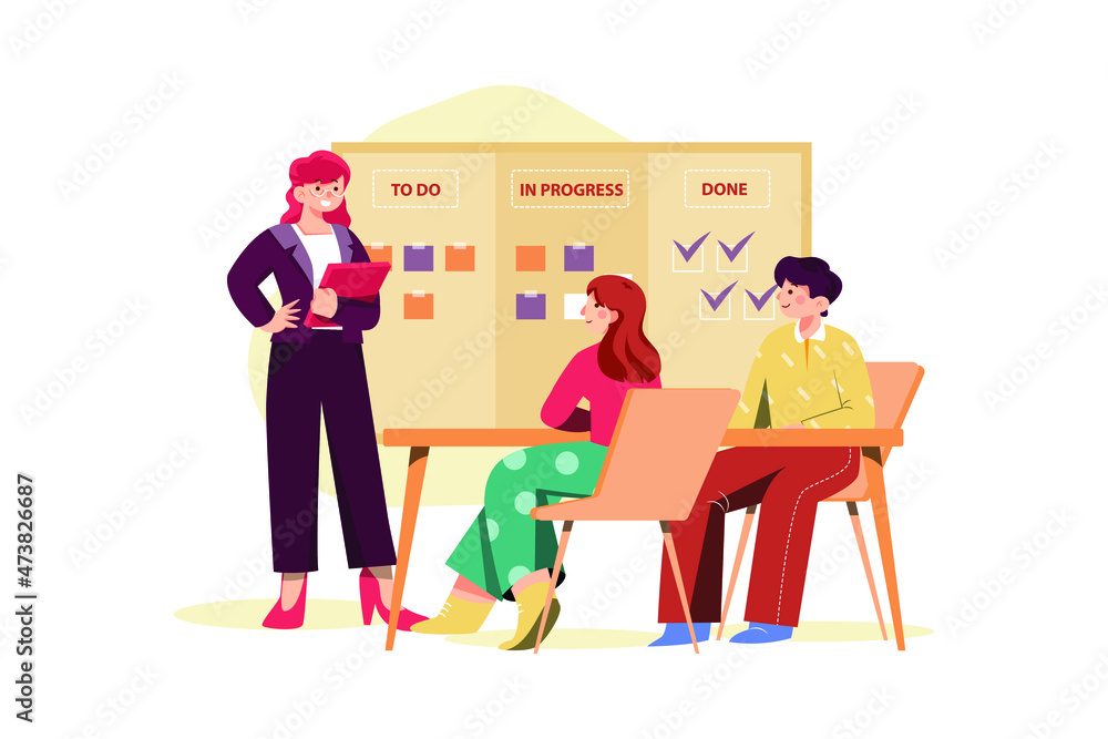 Scrum Meeting Illustration concept. Flat illustration isolated on white background