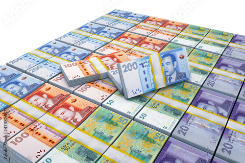 Money stacks. 200, 100 and 50 Moroccan dirhamss. 3D illustration. photo