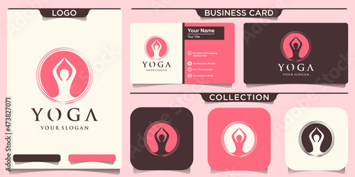 Yoga pose designed using grunge brush on circle background graphic vector.