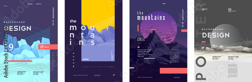 Mountain art background. Set of vector illustrations. Typography and poster design.