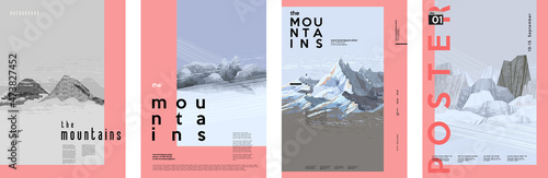 Mountain art background. Set of vector illustrations. Typography and poster design.