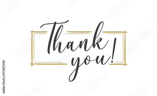 Golden frame with text thank you. Thankful calligraphy design. Hand drawn style quote.