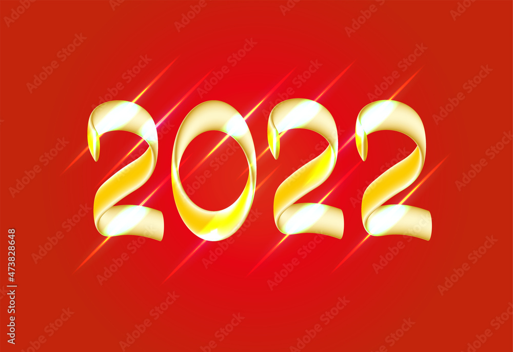 the inscription 2022 is made of gold ribbons on a red background. New Year. Vector illustration the inscription 2022 is made of gold ribbons on a red background. New Year. Vector illustration