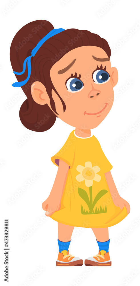 Cute girl in yellow dress. Cartoon kid character Cute girl in yellow dress. Cartoon kid character