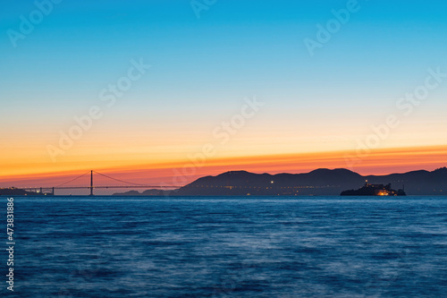 Sunset view of the famous Golden Gate Bridge