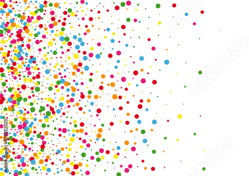 Red Dot Circular Texture. Confetti Rainbow Illustration. Multicolored Bold Circle. Yellow Birthday Round Background.