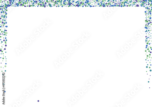 Green Sparkle Ball Illustration. Purple Dot Element. Circle Birthday Background. Blue Fun Confetti.