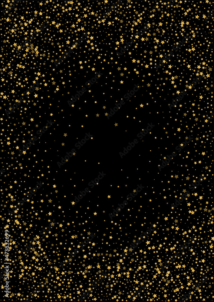 Gradient Light Sequin Illustration. Xmas Star Pattern. Golden Spark Spray Background. Shining Confetti Design. Gold Group Texture