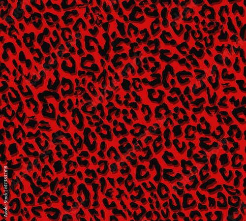 
Red leopard print, vector trendy illustration, wild cat pattern.