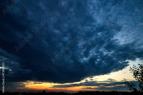 Dramatic sky on summer sunset. Beautiful clouds.