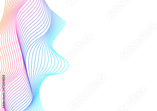 Iridescent Ribbon Background White Vector. Form Backdrop. Rainbow Mesh Context. Soundwave Soft Banner. Neon Light Line.