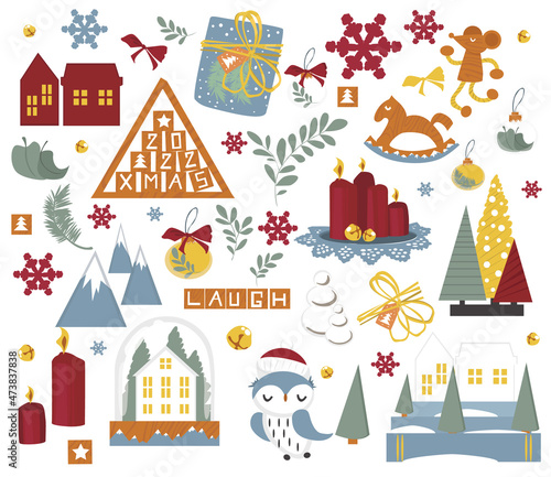 Bright background with vector holiday illustrations. Separate elements on a white background to create unique combinations