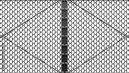 Silver wire mesh gates on white background. 3D illustration for background. 