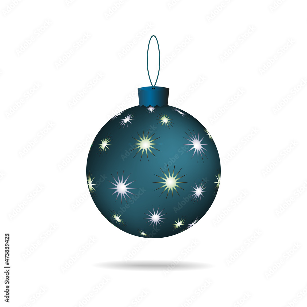 The toy for the Christmas tree is spherical with stars on a white background. The toy for the Christmas tree is spherical with stars on a white background.