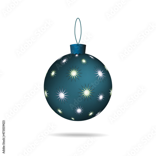 The toy for the Christmas tree is spherical with stars on a white background.