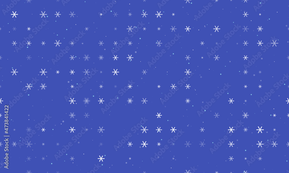 Seamless background pattern of evenly spaced white astrological sextile symbols of different sizes and opacity. Vector illustration on indigo background with stars Seamless background pattern of evenly spaced white astrological sextile symbols of different sizes and opacity. Vector illustration on indigo background with stars