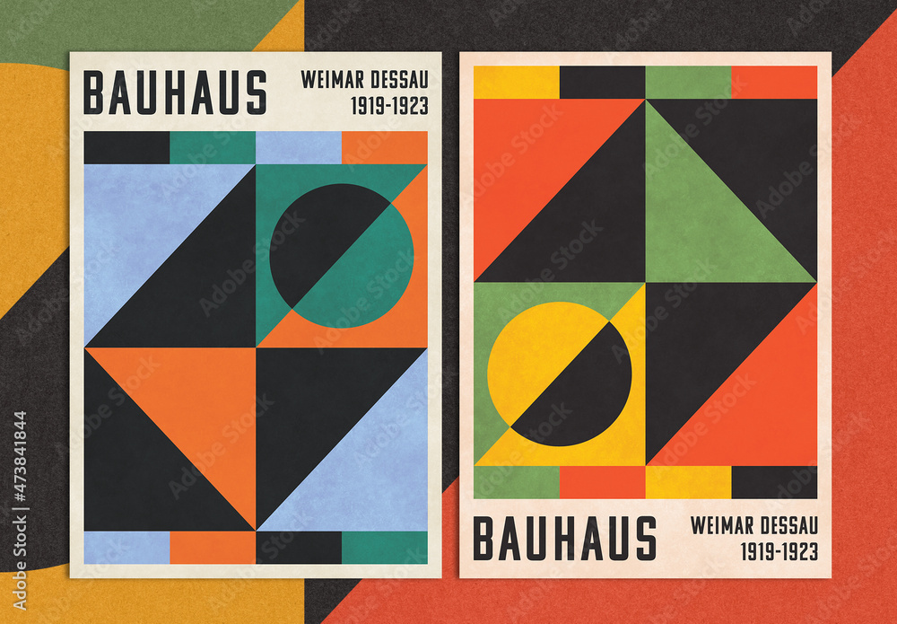 Minimalist Cover Layout with Geometric Elements Bauhaus Retro Style ...