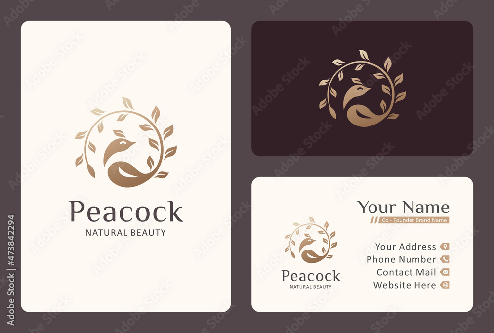 peacock with leaf logo design for beauty care.