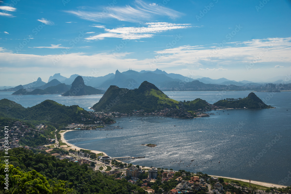 Beautiful view of Rio de Janeiro and it's mountain chains from a belvedere at Parque da Cidade - Niteroi, Rio de Janeiro