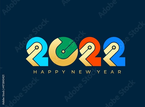 2022 Happy New Year logo text rounded gold color. 2022 number design template. photo