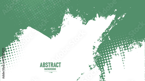 Green and white abstract background with brushstroke and halftone style.