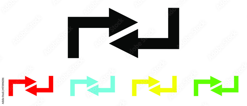 Opposite direction of arrow Icon in flat design on white background. Set elements in colored icons. vector illustraton. Opposite direction of arrow Icon in flat design on white background. Set elements in colored icons. vector illustraton.