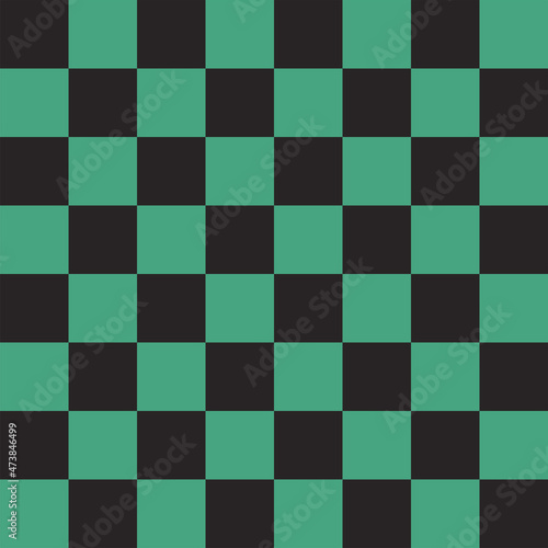 Black and green checker pattern background. Scottish backdrop style. Green and black square design.