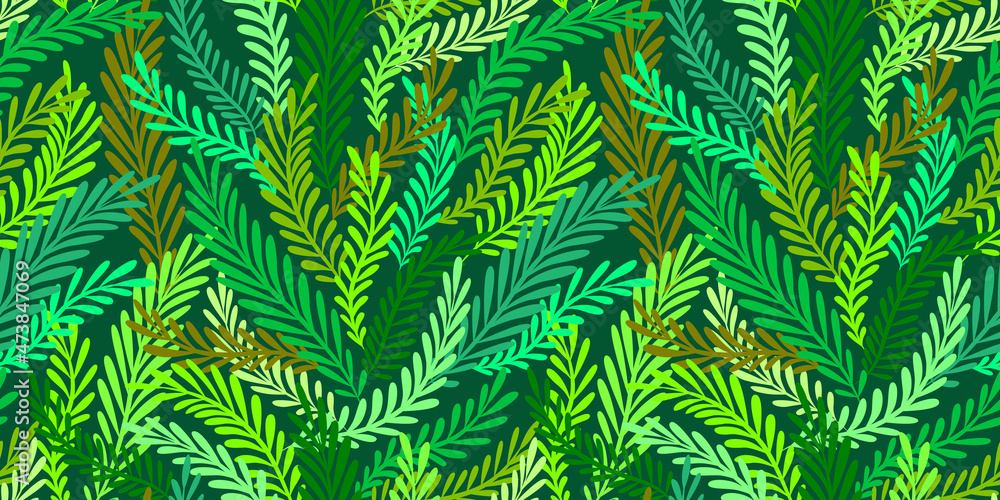 Green floral seamless pattern. Green tropical leaves. Wrapping paper, wallpaper, pattern for textile.