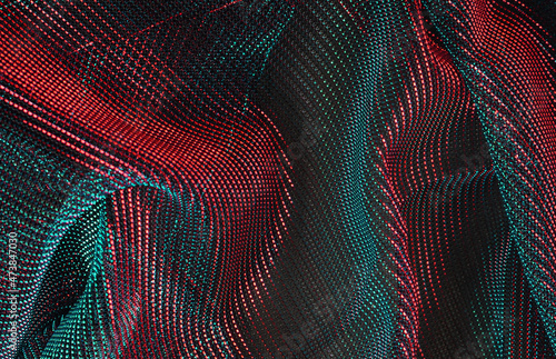 Draped turquoise and red gr...