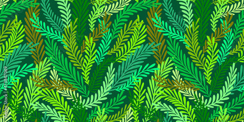 Green floral seamless pattern. Green tropical leaves. Wrapping paper, wallpaper, pattern for textile.