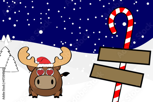 cute moose character cartoon ball style christmas background illustration in vector format