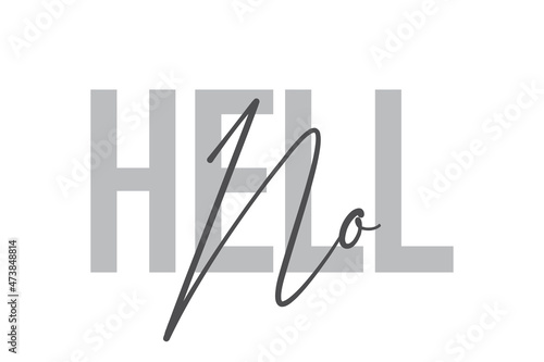 Modern, simple, minimal typographic design of a saying "Hell No" in tones of grey color. Cool, urban, trendy and playful graphic vector art with handwritten typography.