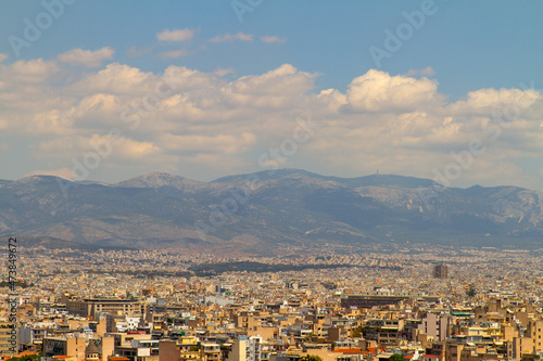Panoramica, panoramic, paisaje, landscape, vista, view, skyline en la ciudad de Atenas o Athens en el pais de Grecia o Greece