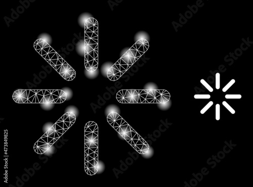 Constellation net brightness web icon with illuminated light spots. Illuminated constellation done using brightness vector icon. Glowing carcass web polygonal brightness, on a black background.