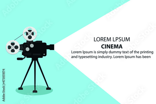 Cinema and film poster design template with vintage film camera. vector illustration