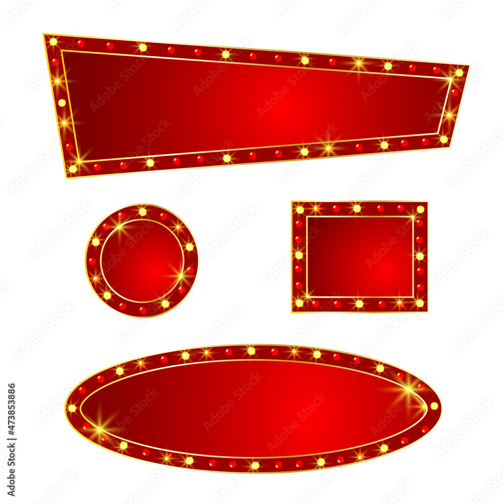 set of gold frame with light bulbs, scene Vector illustration