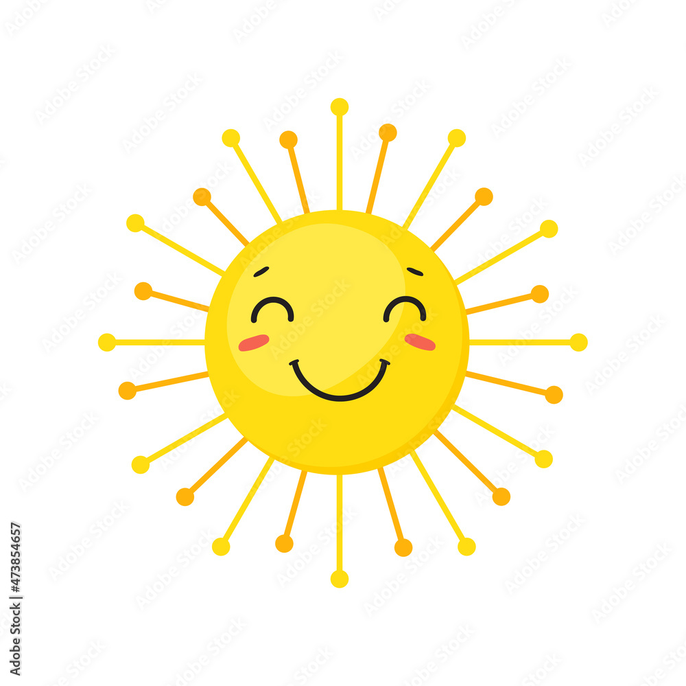 Smiling Sun. Happiness fun sphere, orange energy, vector design Smiling Sun. Happiness fun sphere, orange energy, vector design